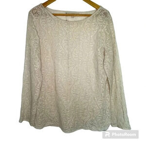 LOFT Sheer Lace Ivory Long Sleeve Blouse Size Large